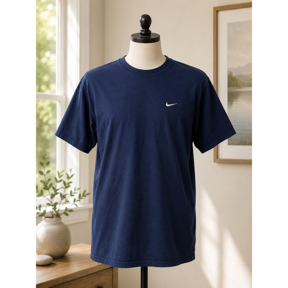 Vintage Nike Mens Large Navy Blue T Shirt Embroidered Swoosh Short Sleeve Cotton